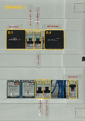 Β) Ηλεκτρολογικός πίνακας ελέγχου ΠΙΝΑΚΑΣ Ι Β.1) Ωρομετρητής στοιχείου πρόψυξης Β.2) ιακόπτης για την λειτουργία του ψύκτη (on,off ) Β.