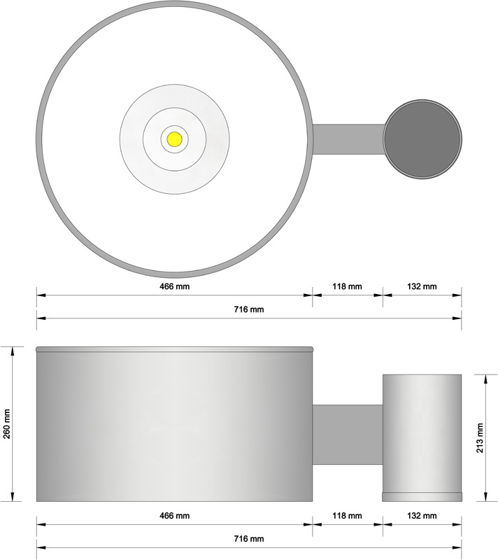 Cyclop-V Διαστάσεις Φωτιστικό ιστού LED Η σειρά φωτιστικών ιστού LED Cyclop, είναι η εξέλιξη του συμβατικού φωτιστικού ιστού Hermes που παρήγαγε η εταιρεία μας.