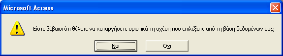 Για να επεξεργαστείτε κάποια σχέση κάντε διπλό κλικ πάνω στη σχέση. Με αυτόν τον τρόπο εμφανίζεται το πλαίσιο διαλόγου επεξεργασίας της σχέσης της εικόνας 4.24.