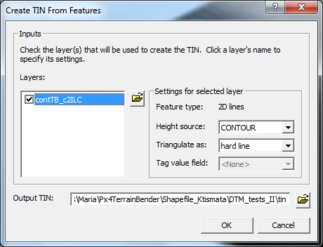 Κεφάλαιο 5:Δημιουργία Καμπυλωμένης Προβολής στο Terrain Bender Έπειτα, μέσω των εντολών Create/Modify TIN > Create TIN from Features.