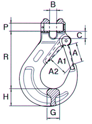 LANCI & ELEMENTI ZA KAČENJE 0 4 0 3 KHG kuka sa osiguračem Tip Lanac A A1 A2 D O R G H Masa mm mm KHG 6 6 25,0 25,0 20,5 8,5 20,5 80,5 14,5 20 0,24 1