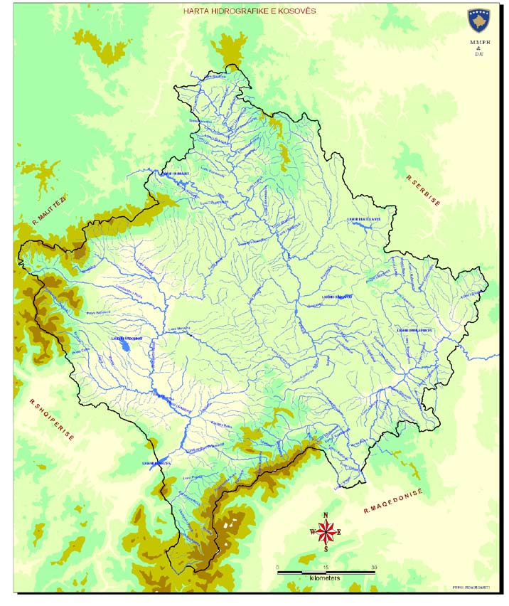 Gjendja e Ujërave në Kosovë Harta 1: Hidrografia e