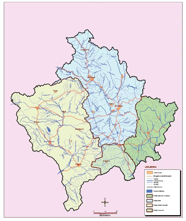 Raport HARTA E LUMEJVE Harta 2: Pellgjet dhe Lumenjtë e Kosovës Tabela 6. Pellgjet ujëmbledhës, sipërfaqja, gjatësia, sasia rrjedhëse e ujit dhe vend derdhja 15 Nr.