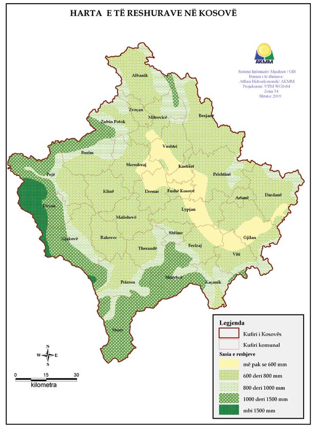 Raport Harta 10: Shpërndarja e reshjeve në Kosovë 24 24 Instituti