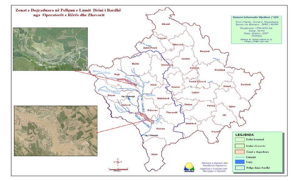 Gjendja e Ujërave në Kosovë Harta 15: Zonat e degraduara në pellgun