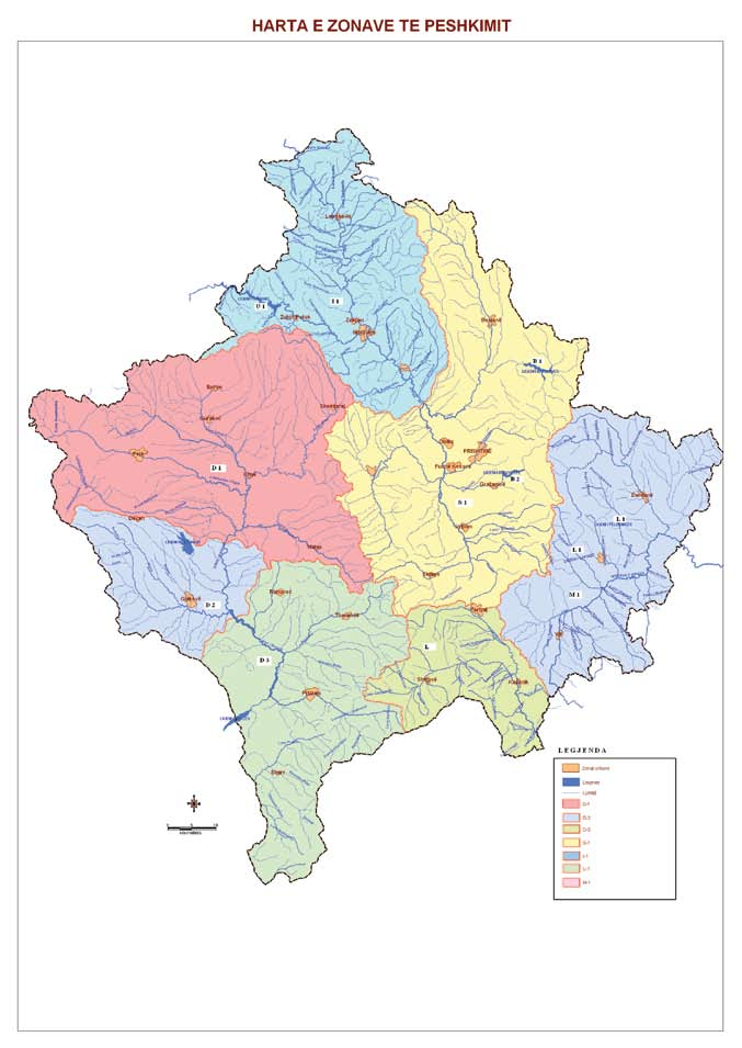 Gjendja e Ujërave në Kosovë Harta 16: Zonat e