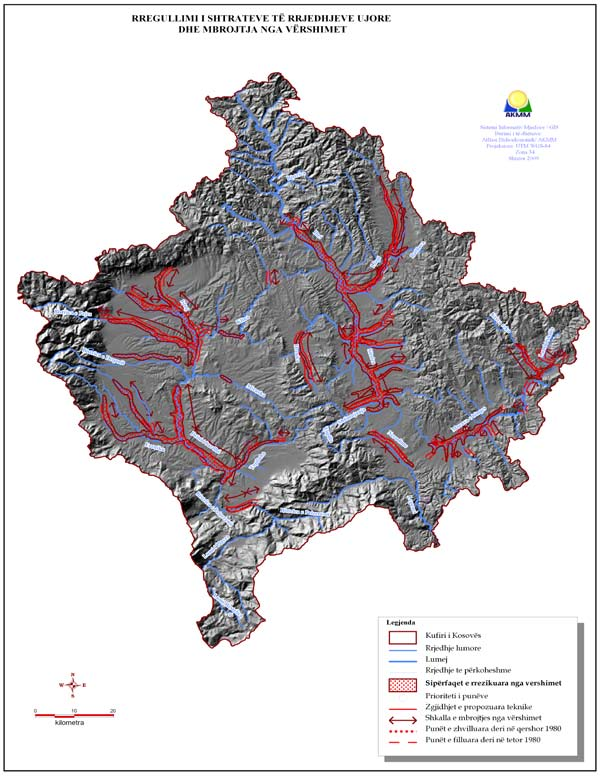 Gjendja e Ujërave në Kosovë Harta 18: Rregullimi i shtretërve të rrjedhjeve