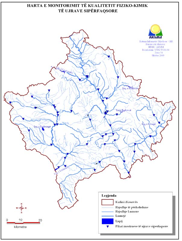 Gjendja e Ujërave në Kosovë Harta 20: Monitorimi fiziko-kimik i