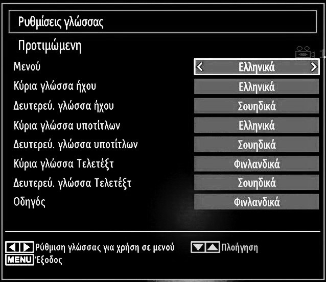 Σημείωση: Αν η επιλογή Χώρα έχει οριστεί σε Δανία, Σουηδία, Νορβηγία ή Φινλανδία, το μενού Ρυθμίσεις γλώσσας θα λειτουργεί όπως περιγράφεται πιο κάτω: Ρυθμίσεις γλώσσας Για να εμφανίσετε τις επιλογές