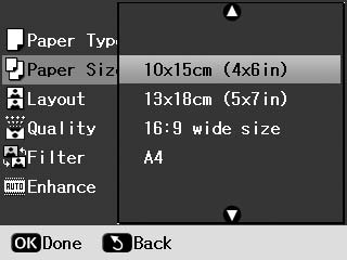 Πατήστε το κουμπί x [Print Settings] (Ρυθμίσεις εκτύπωσης). Εμφανίζονται τα μενού των προαιρετικών ρυθμίσεων. 2.