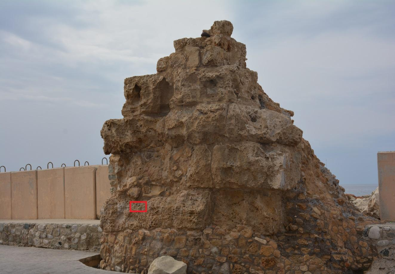 Περιγραφή δείγματος: Δείγμα από ερείπια Ανατολικού πύργου με σκοπό τον προσδιορισμό του τύπου του πετρώματος και ταύτιση πετρώματος με δομικούς λίθους του Δυτικού πύργου (Κάστρο Πάφου). Εικ. 4.1.