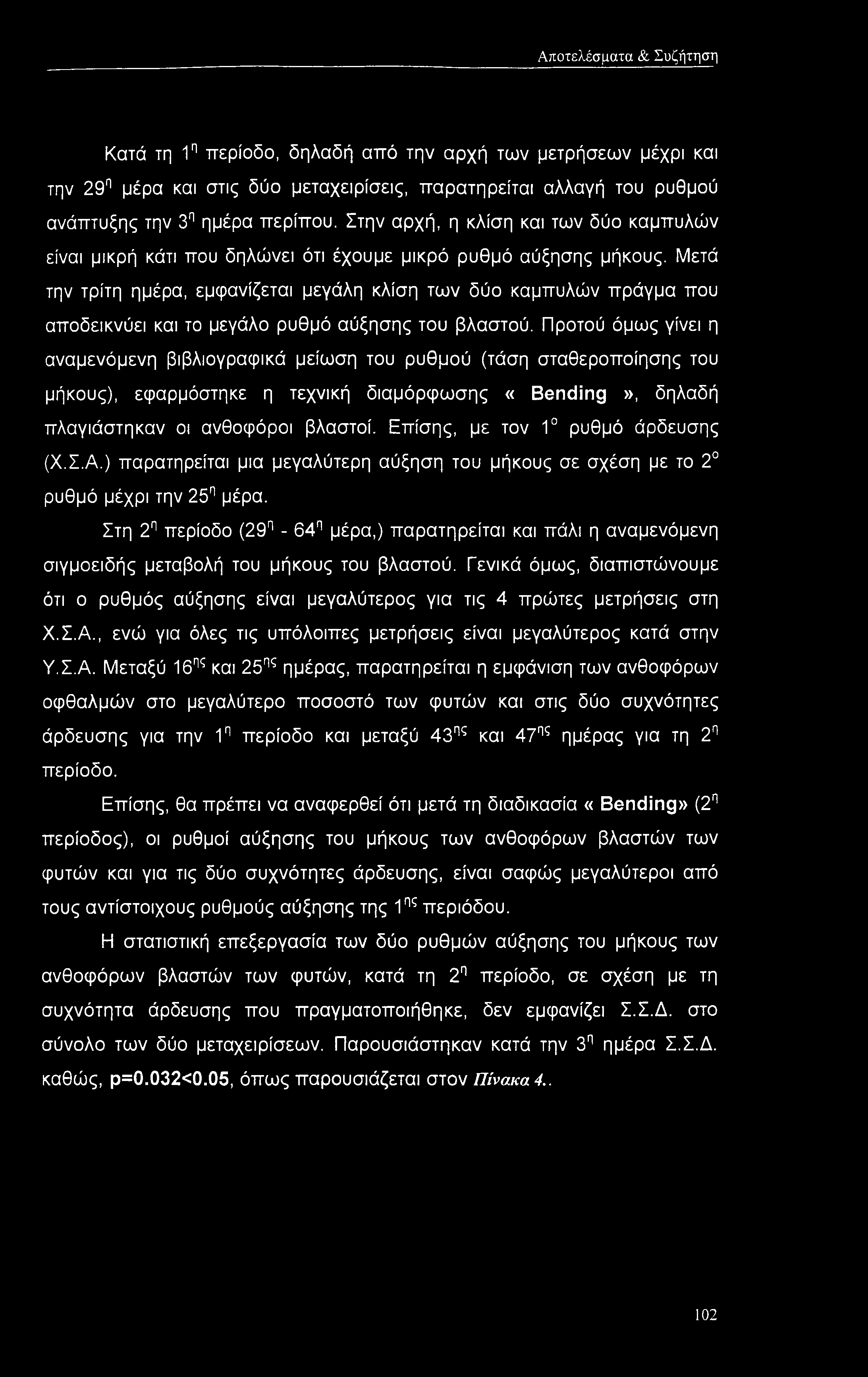 Μετά την τρίτη ημέρα, εμφανίζεται μεγάλη κλίση των δύο καμπύλών πράγμα που αποδεικνύει και το μεγάλο ρυθμό αύξησης του βλαστού.