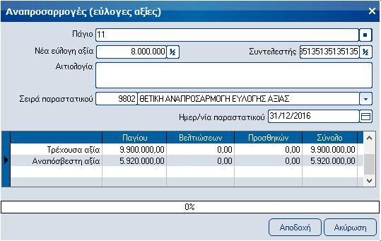 Υπολογισμός & ακύρωση αποσβέσεων Στις εργασίες υπολογισμού και ακύρωσης αποσβέσεων έχει προστεθεί η δυνατότητα υπολογισμού και ακύρωσης μόνο των φορολογικών αποσβέσεων, μόνο των λογιστικών ή και των