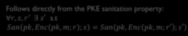 Proof SSSSSS pppp, cc SSSSSS pppp, EEEEEE pppp, DDDDDD mmmmmm, cc Hybrid 0: pppp, mmmmmm cc = (cc 1, cc 2, ππ EE ) cc mm RR MM pppp, mmmmmm SSSSSSSSSS 1 κ Check DDDDDD mmmmmm, cc = mm cc SSSSSS(pppp,