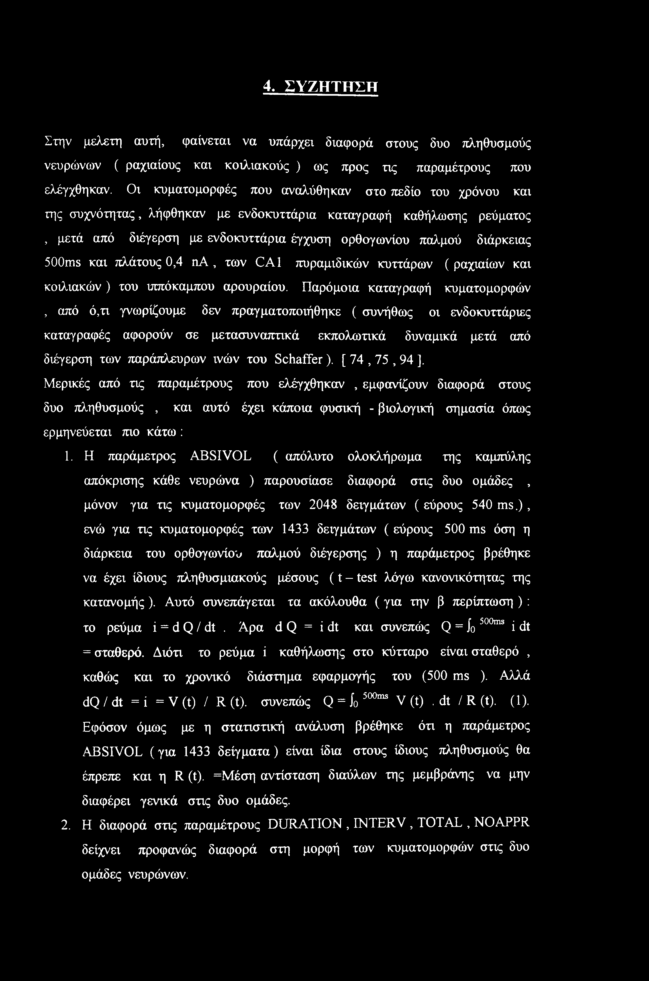 500ms και πλάτους 0,4 ηα, των CA1 πυραμιδικών κυττάρων ( ραχιαίων και κοιλιακών ) του ιππόκαμπου αρουραίου.