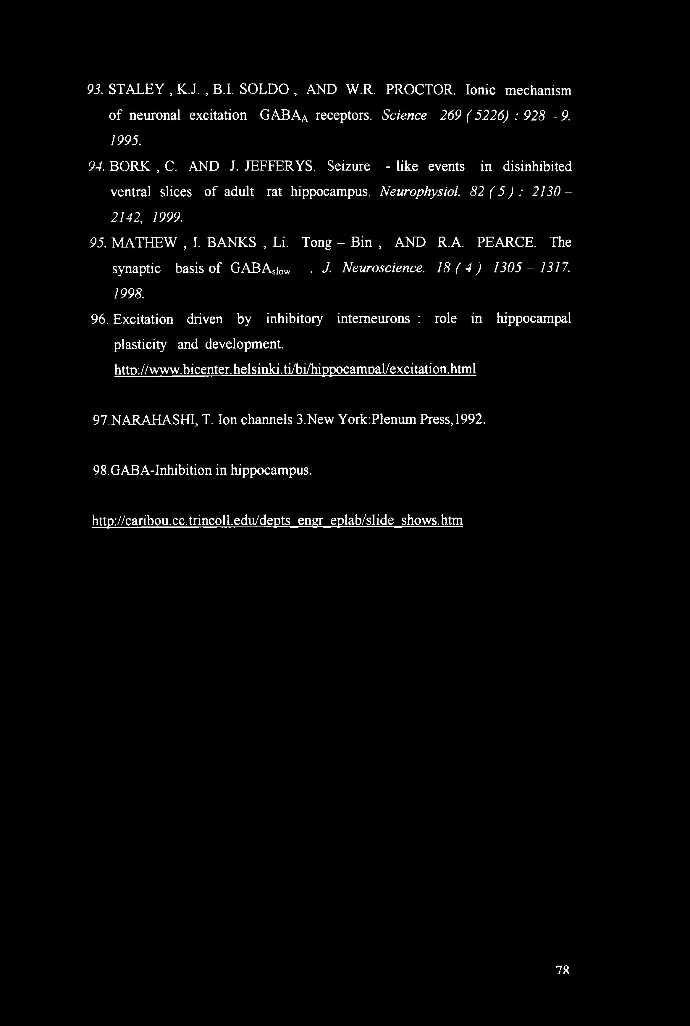 The synaptic basis of GABAsi0W J- Neuroscience. 18 (4) 1305-1317. 1998. 96. Excitation driven by inhibitory intemeurons : role in hippocampal plasticity and development. http://www.