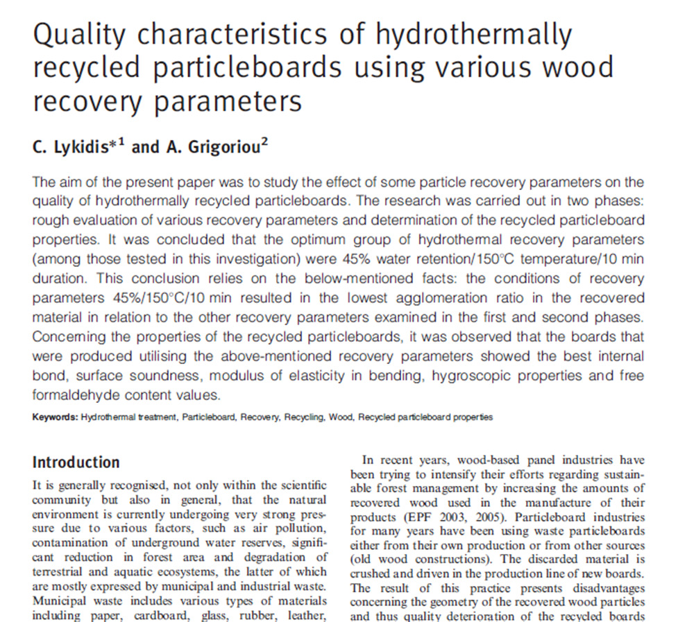 3. MATERIALS AND METHODS 3 Research phases 1. Preliminary investigation - effect of the hydrothermal recovery parameters on the quality of recovered wood 2.