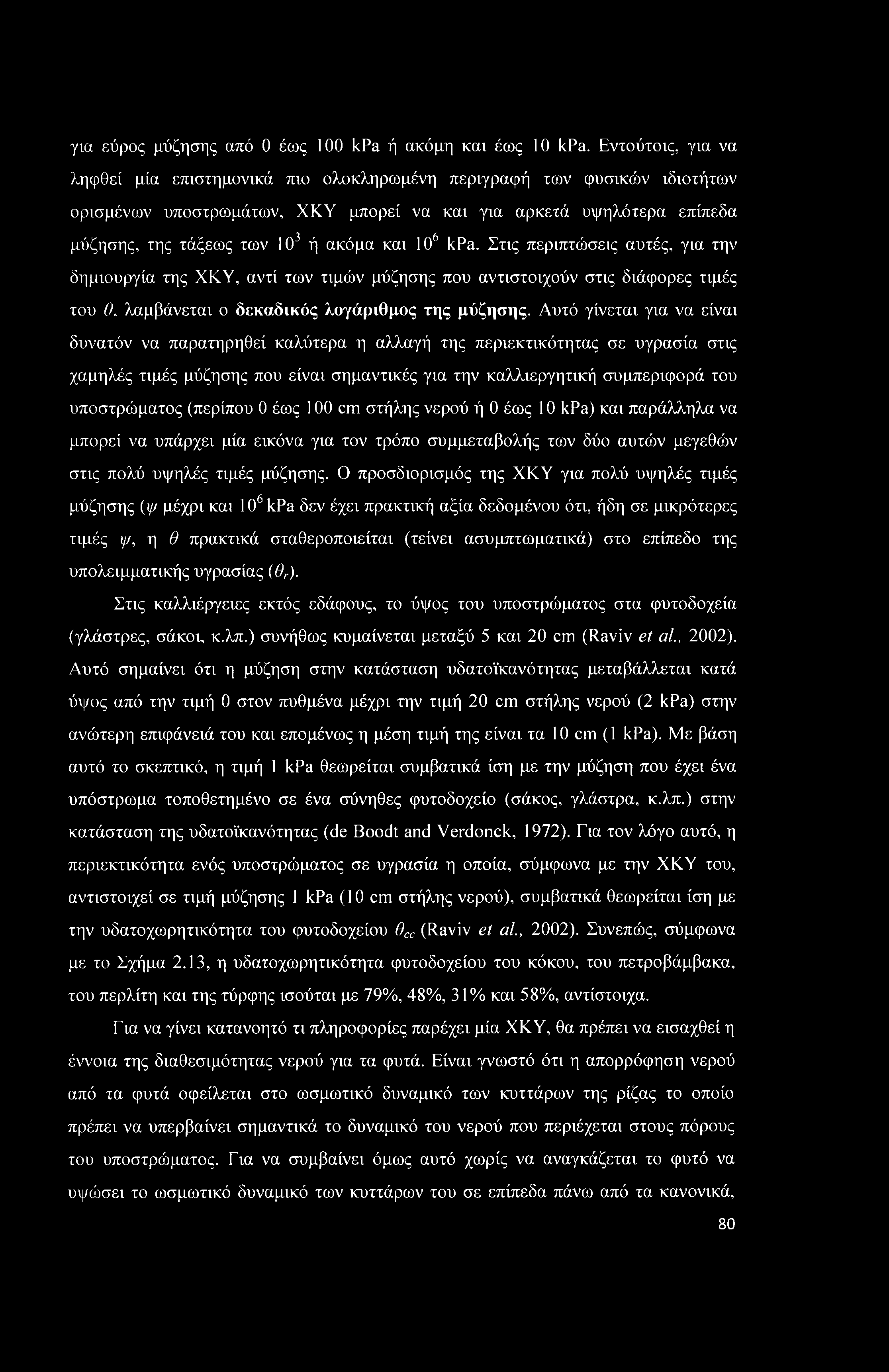 και ΙΟ6 kpa. Στις περιπτώσεις αυτές, για την δημιουργία της ΧΚΥ, αντί των τιμών μύζησης που αντιστοιχούν στις διάφορες τιμές του θ, λαμβάνεται ο δεκαδικός λογάριθμος της μύζησης.