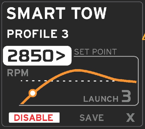 Ενότητα 3 - Επισκόπηση και λειτουργία οθόνης Το σημείο ρύθμισης είναι η προεπιλεγμένη επιλογή όταν είναι ενεργοποιημένο το Smart Tow. Ο χειριστής μπορεί να προσαρμόσει τις σ.α.λ. ή την ταχύτητα πατώντας τα κουμπιά με τα βέλη.