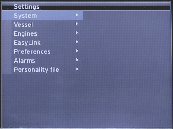 Γλώσσα Επιλέξτε τη γλώσσα που θέλετε να εμφανίζεται στο VesselView. Ενότητα 4 - Εγκατάσταση και βαθμονομήσεις 1. Με το εικονίδιο Settings (Ρυθμίσεις) επισημασμένο, πιέστε το κουμπί ENTER.