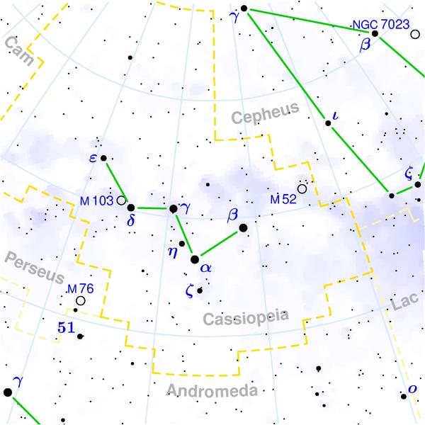 Κασσιόπη Cassiopeia O αστερισμός της Κασσιόπης περιείχε τον περίφημο νόβα του 1572 ή νόβα του Τύχωνα, από τον διάσημο Δανό αστρονόμο Τύχωνα Μπραχέ, που τον ανακάλυψε στις 5/11/1572.