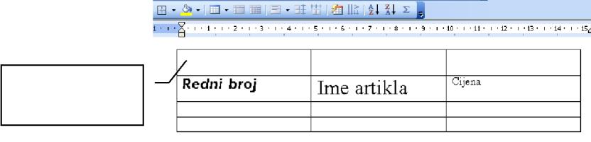 u meniju kliknite na Table Insert, a zatim izaberite hodete li umetnuti novi red iznad (Rows Above) ili ispod (Rows Below) označenog reda sl.22.: Umetanje kolone Umetanje reda Umetnuti red Slika 22.