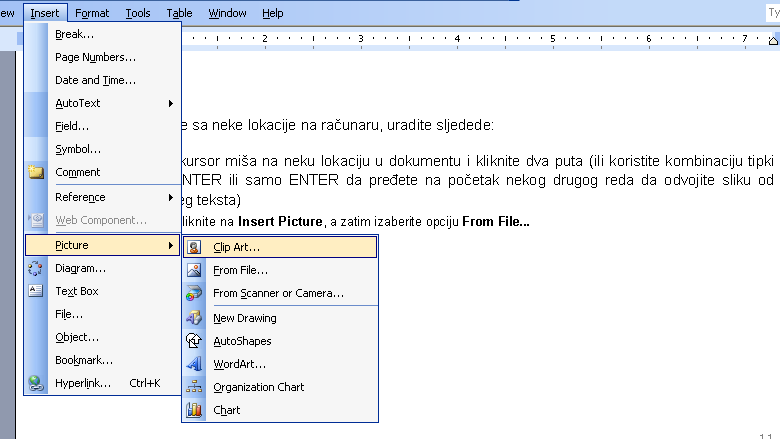 na Drawing traci sa alatkama kliknite na željeni objekat Sa ove trake odaberite objekat Slika 24. Umetanje slike Za umetanje slike sa neke lokacije na računaru, uradite sljedede: 1.