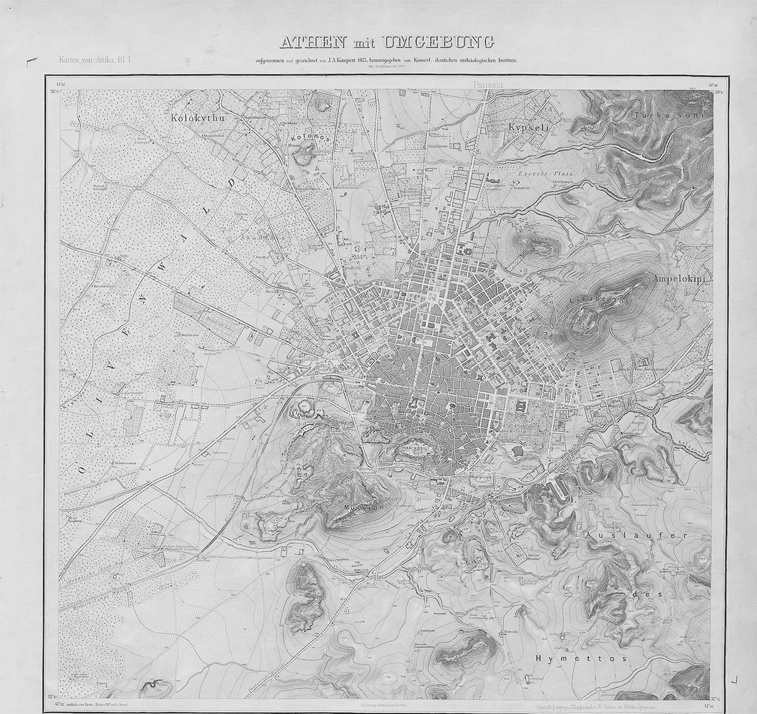 I 2.1 19 Ος ΑΙΩΝΑΣ Χαρτογράφηση της Αθήνας Η πορεία του Ιλισού μέσα από την Αθήνα όπως