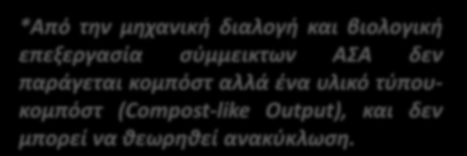 αλλά ένα υλικό τύπουκομπόστ (Compost-like Output), και δεν μπορεί να θεωρηθεί