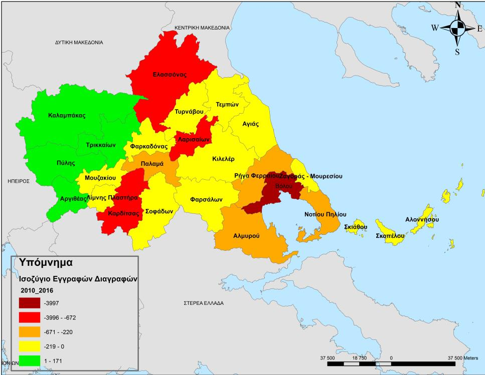 Εικόνα 3: Ισοζύγια εγγραφών διαγραφών 2010-2016 και