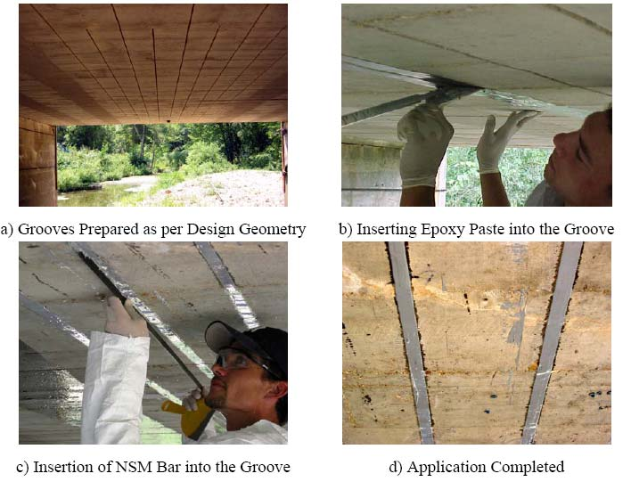 Επισκευή και Ενίσχυση Γεφυρών από Οπλισμένο Σκυρόδεμα με Χρήση FRP Σχήμα 14:Διαδικασία ενίσχυσης καταστρώματος της γεφύρας Martin Springs με ράβδους FRP.