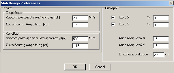 Section Design Preferences Με την εντολή Assign> Section Design Preferences, αλλάζετε για τις τοµές όπλισης που έχετε επιλέξει τα δεδοµένα για τη διαστασιολόγησή τους.