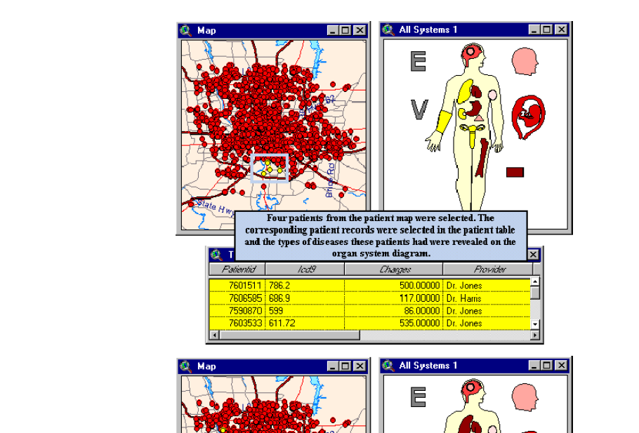 Εφαρμογή με GIS Τέσσερις ασθενείς επιλέγονται από το χάρτη.