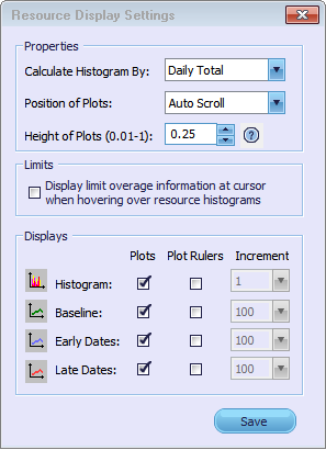 Ακόμα με την εντολή Modify Resource Display Settings από το μενού Tools δίνεται η δυνατότητα να γίνουν κάποιες γενικές αλλαγές στον τρόπο παρουσίασης του ιστογράμματος,