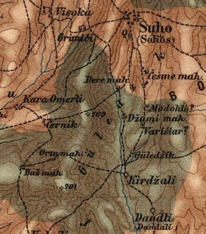 Εικόνα 27: Αποσπάσματα φύλλων χάρτη της Generalkarte με τις αλλαγές της γραμματοσειράς στους οικισμούς ανάλογα με την