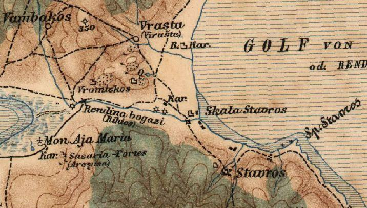 Κεφάλαιο: ΣΥΓΚΡΙΣΕΙΣ χάρτες για την Αγία Μαρίνα όπου στην πρώτη περίπτωση των χαρτών της Generalkarte σημειώνεται ως μοναστήρι και στη δεύτερη περίπτωση ως ερημοκκλήσι (Εικόνα 47).
