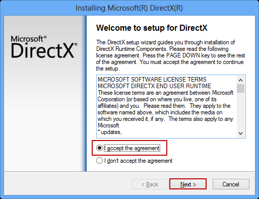 Σχήμα 8 Συνεχίζοντας την εγκατάσταση του DirectX