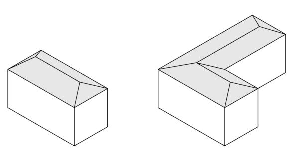εικ 6. Στα σχήματα 1 και 2 παρουσιάζονται οι ενδεικνυόμενοι τρόποι κάλυψης των κτιριακών όγκων.