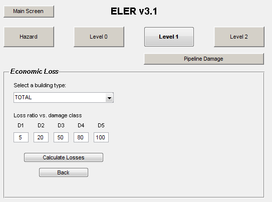 Εικόνα 3.11. Economic Loss στο λογισμικό ELER Το ELER υπολογίζει μόνο τις οικονομικές απώλειες για την αντικατάσταση των κτιρίων.