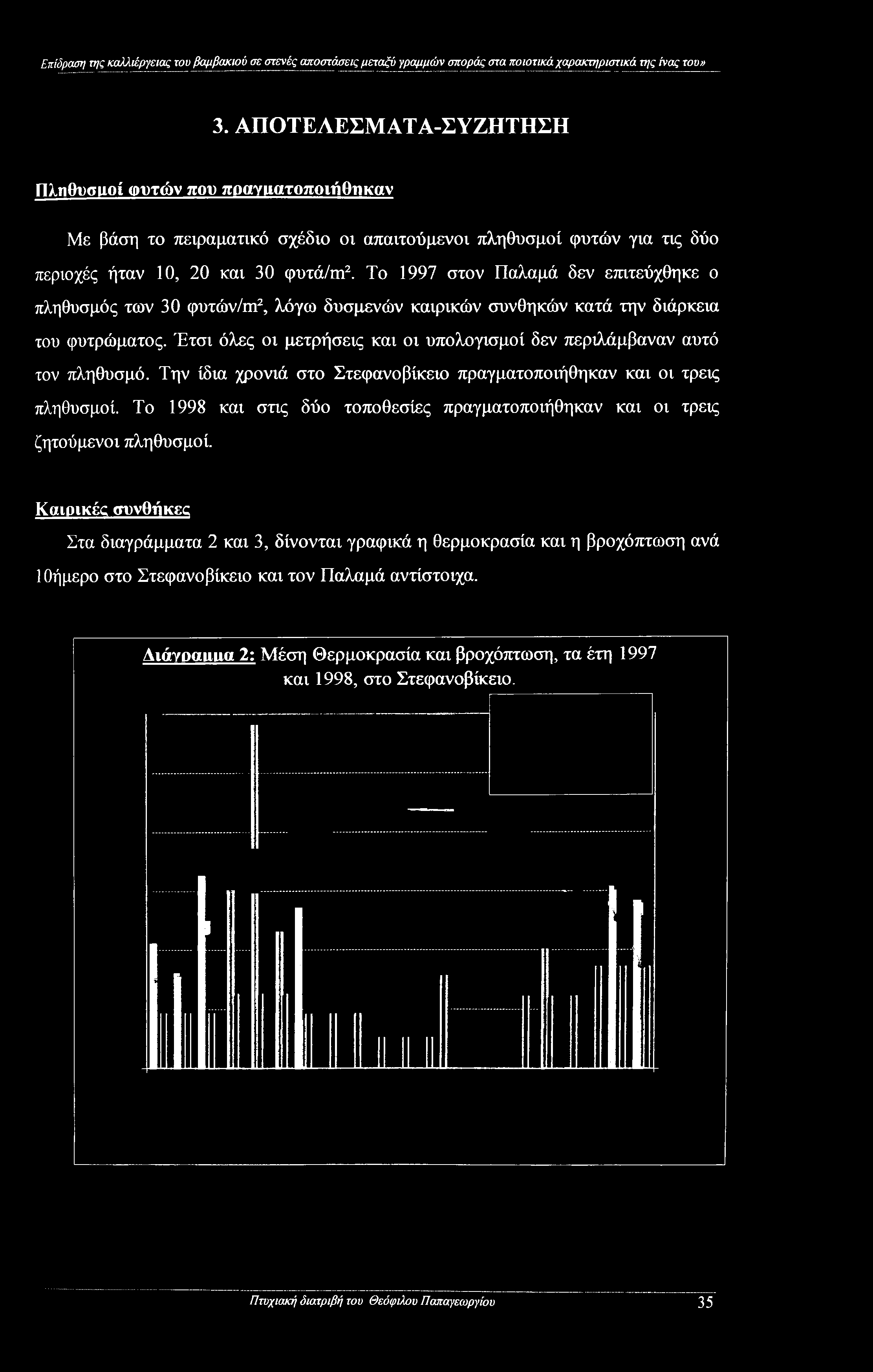 Το 1997 στον Παλαμά δεν επιτεύχθηκε ο πληθυσμός των 30 φυτών/m2, λόγω δυσμενών καιρικών συνθηκών κατά την διάρκεια του φυτρώματος.