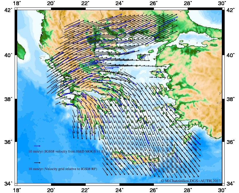 Γεωδαιτικό μοντέλο οριζόντιων ταχυτήτων μετακίνησης της Ελλάδας (HGVM2013) Ταχύτητες μετακίνησης στο ITRF2008 1.