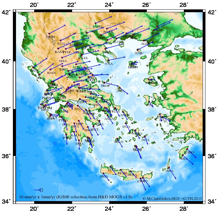 Σημειακή προσαρμογή (LS Collocation) HGVM2013 Χατζηνίκος 2013 Μελέτη των μετακινήσεων του γήινου φλοιού στον