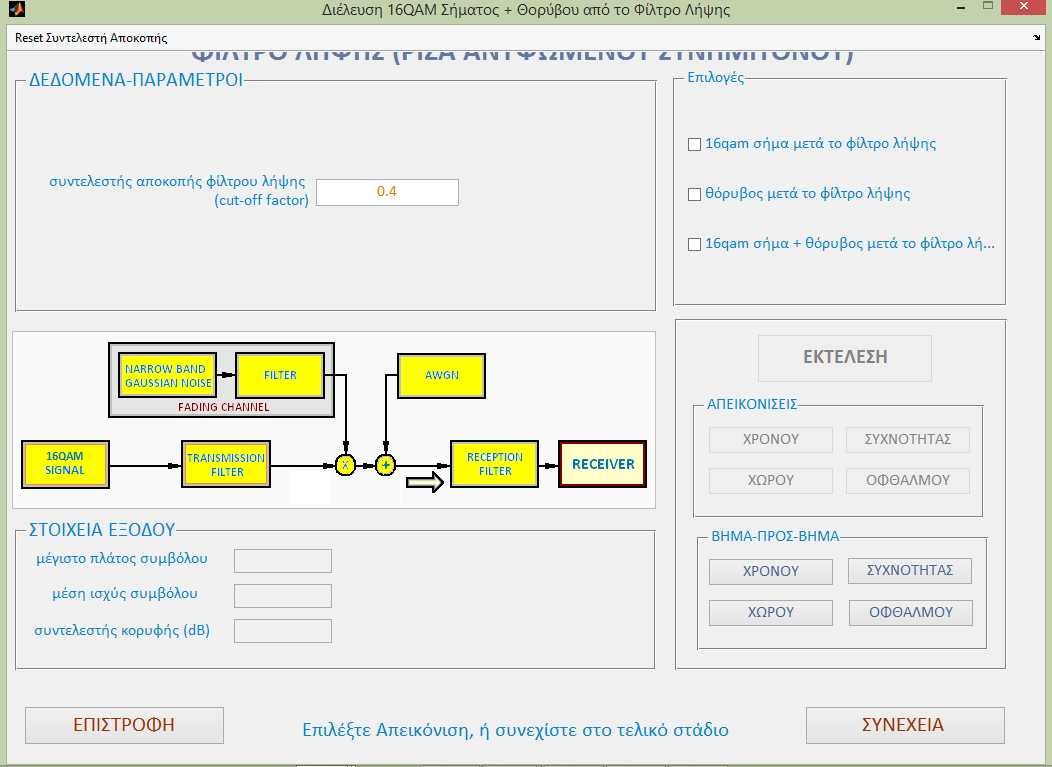 3.7 Βήμα 7: Διέλευση 16QAM Σήματος + Θορύβου από το Φίλτρο Λήψης Στο επόμενο βήμα το σήμα διέρχεται από το φίλτρο λήψης.