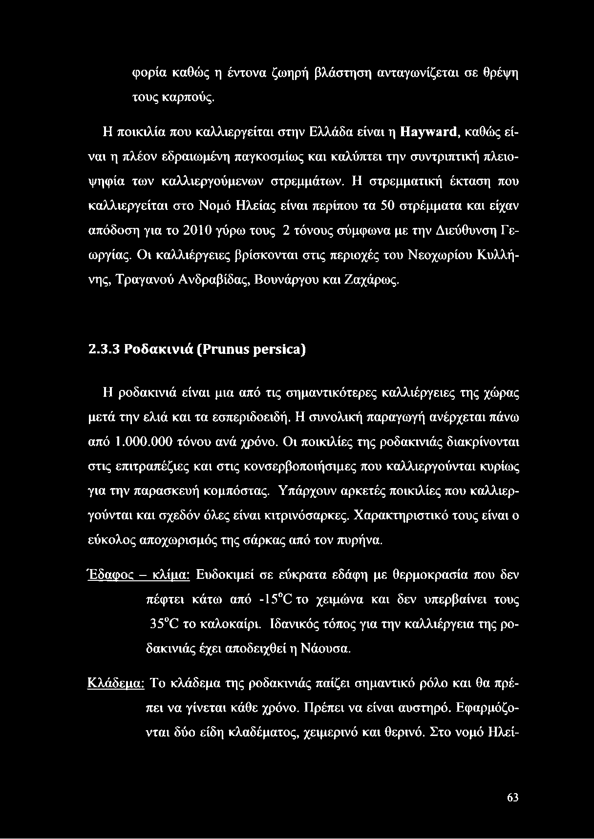 Η στρεμματική έκταση που καλλιεργείται στο Νομό Ηλείας είναι περίπου τα 50 στρέμματα και είχαν απόδοση για το 2010 γύρω τους 2 τόνους σύμφωνα με την Διεύθυνση Γεωργίας.