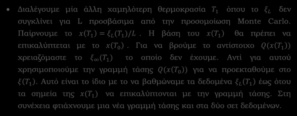 Kim s Finite Size Scaling (FSS) H μέθοδος για να βρούμε το Q x ακόλουθη: = ξ L /ξ για μια μεγάλη περιοχή x είναι η Διαλέγουμε μία αρχική θερμοκρασία Τ 0, όπου το μήκος συσχετισμου ξ L συγκλίνει και