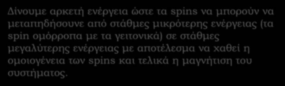 Μεταβάσεις Φάσης Η κύρια μεταβλητή που επηρεάζει τη συμπεριφορά του μοντέλου μας, είναι η θερμοκρασία.