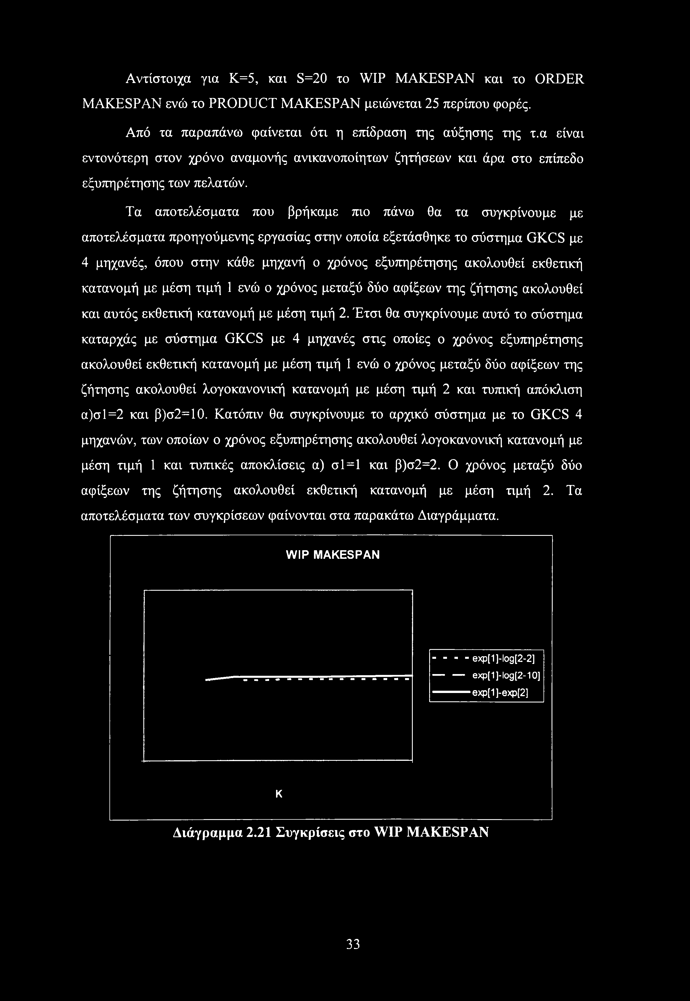 Τα αποτελέσματα που βρήκαμε πιο πάνω θα τα συγκρίνουμε με αποτελέσματα προηγούμενης εργασίας στην οποία εξετάσθηκε το σύστημα GKCS με 4 μηχανές, όπου στην κάθε μηχανή ο χρόνος εξυπηρέτησης ακολουθεί