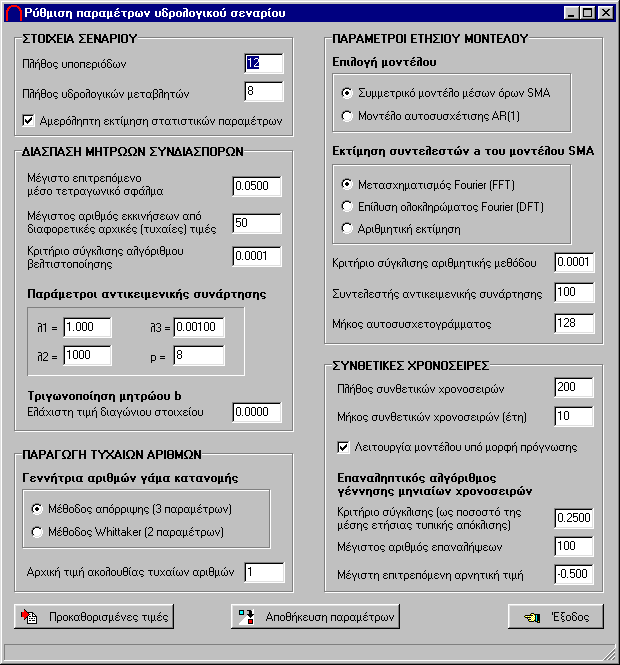 Σχήµα Α.28: Η φόρµα ρύθµισης των παραµέτρων του υδρολογικού σεναρίου. 16.