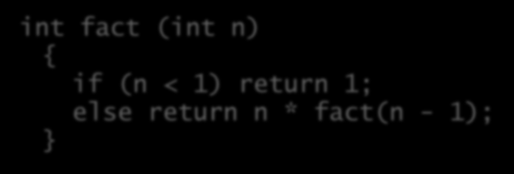 int fact (int n) { if (n < 1) return 1; else