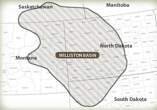 Σχήμα 3.1: Η έκταση της λεκάνης Williston (United States Geological Survey, 2014) 3.